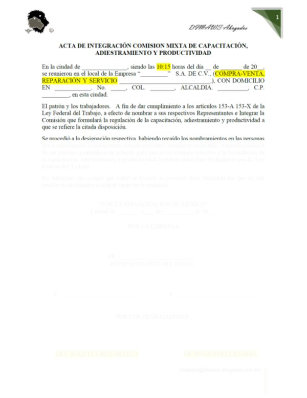 Acta de integración comisión mixta de capacitación, adiestramiento y productividad - Image 2