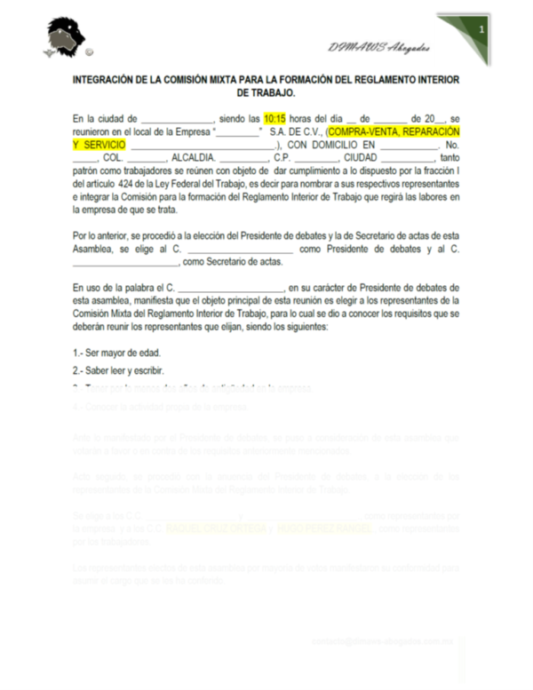 Acta de integración comisión mixta del Reglamento interior de trabajo - Image 2